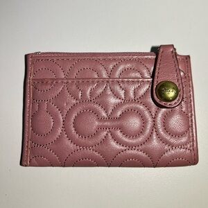 Coach Gramercy Op Art Mini Zip Card Leather Key Chain Wallet